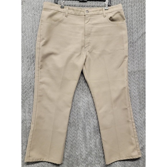 Vintage‎ Levis 517 Khaki Polyester Bootcut Pants 40x30 Black Gold Tab Rockabilly - Picture 1 of 10
